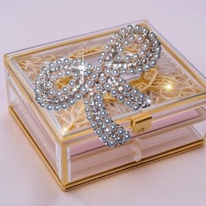 Pearl & Crystal Bow Brooch Gold Alloy Metal